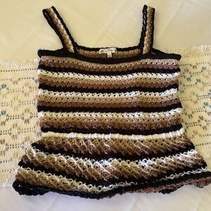 Poof New York Striped Brown & White Knit Tank Top Women's Sz Large Boho Western